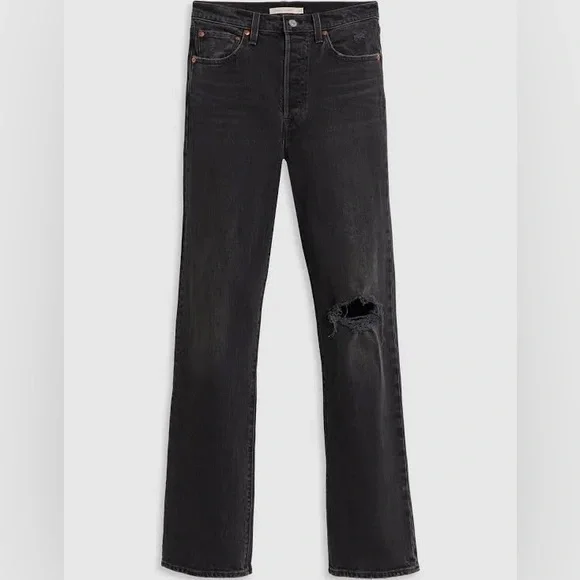 Levi's Ribcage Straight Joli Thorax Droit Button Fly Dark Black Wash Jeans NWT - Picture 7 of 16